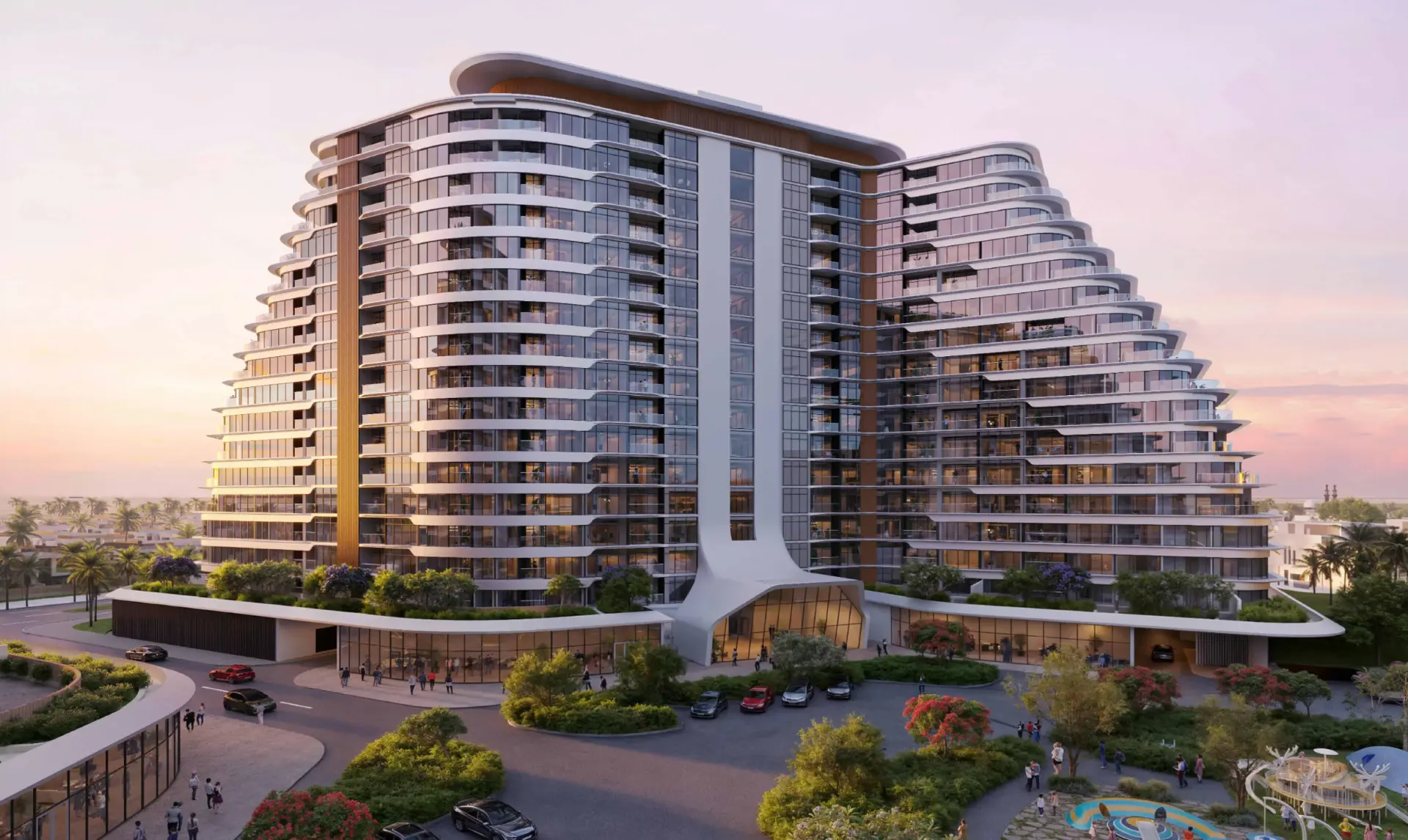 Cascada Apartments by BT Properties — residential architecture project in Dubai South by Mohammad Zaid Beg, hero view